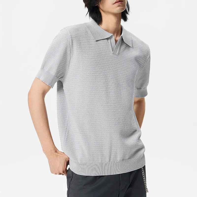 Flexible Vintage Retro Knitted Jacquard Polo T-Shirt