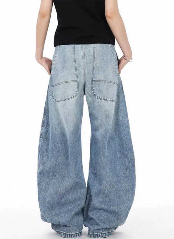 Flattering High Waist Baggy Denim Straight Leg Jeans - Luxuryurbanwear