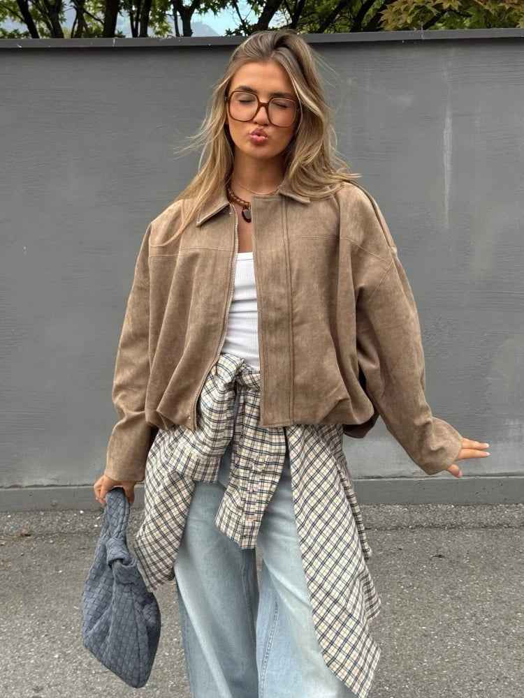 Winter Y2K Loose Suede Zip-Up Thick Jacket