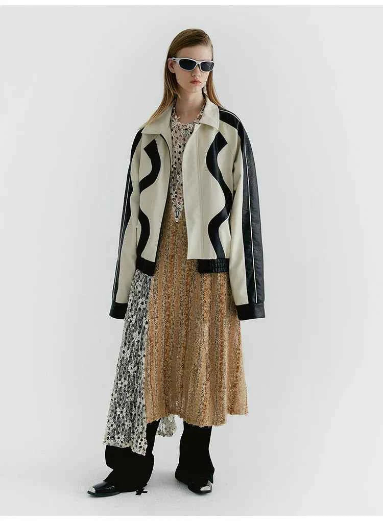 Streetwear Color Block Faux Leather Jacket