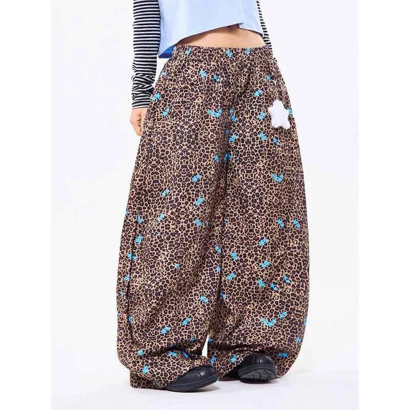 Leopard Print Oversized Japanese Style Wide Leg Pants