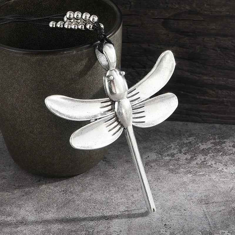 Exaggerated Metal Dragonfly Pendant Ethnic Necklace
