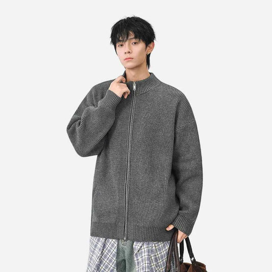Cozy Ribbed Knit Mock Neck Cardigan
