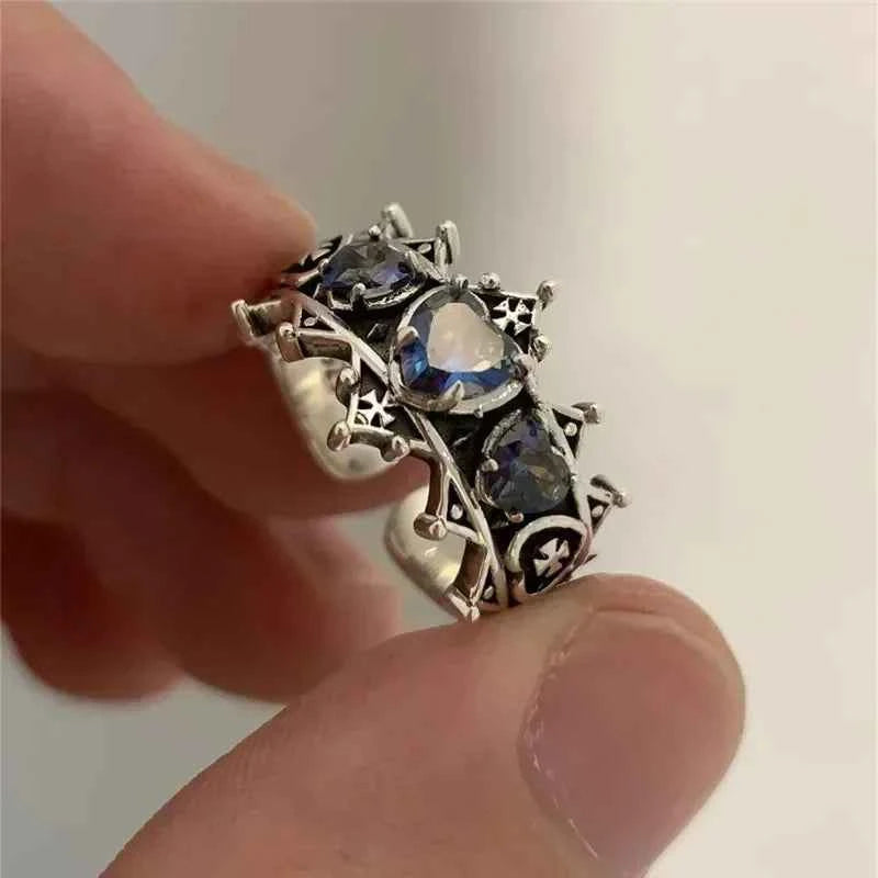 Gothic Vintage Love Heart Cross Ring