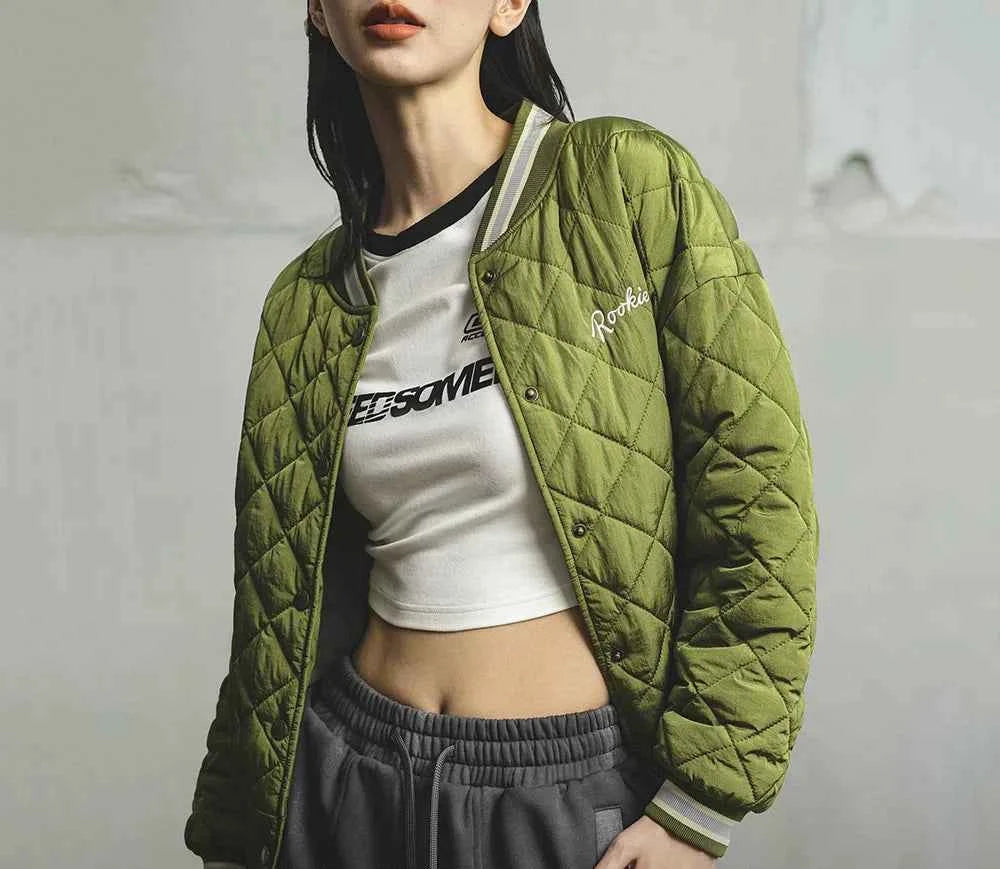 Retro Green Diamond Quilted Padded Jacket