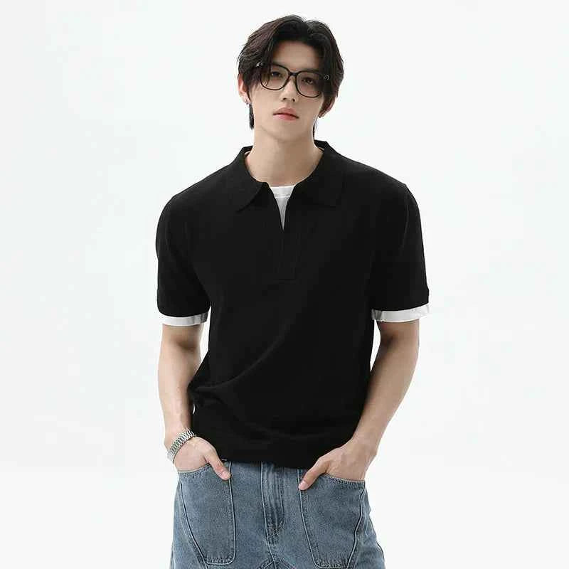 Cleanfit Lapel Contrast Color Casual Polo T-Shirt