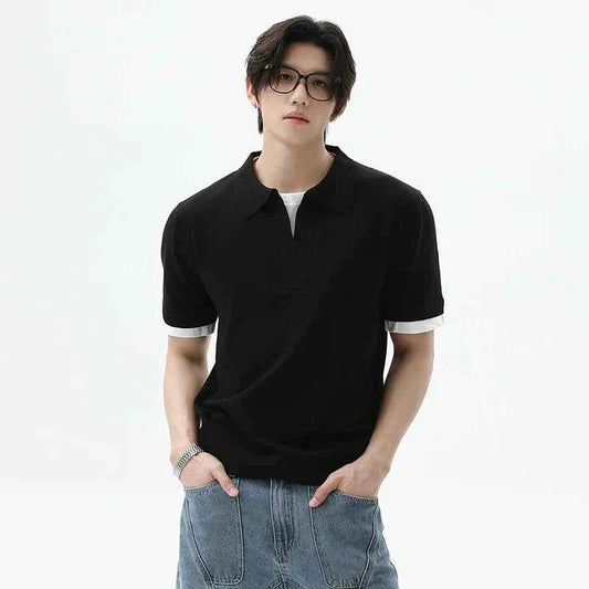 Cleanfit Lapel Contrast Color Casual Polo T-Shirt