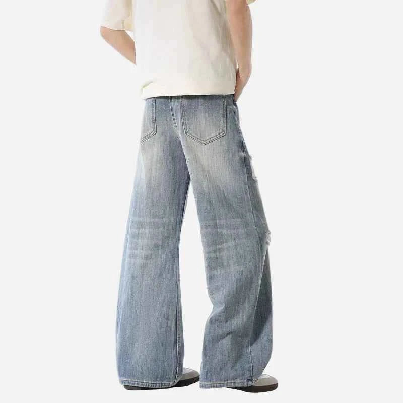 Premium Distressed Wide Leg Denim Jeans