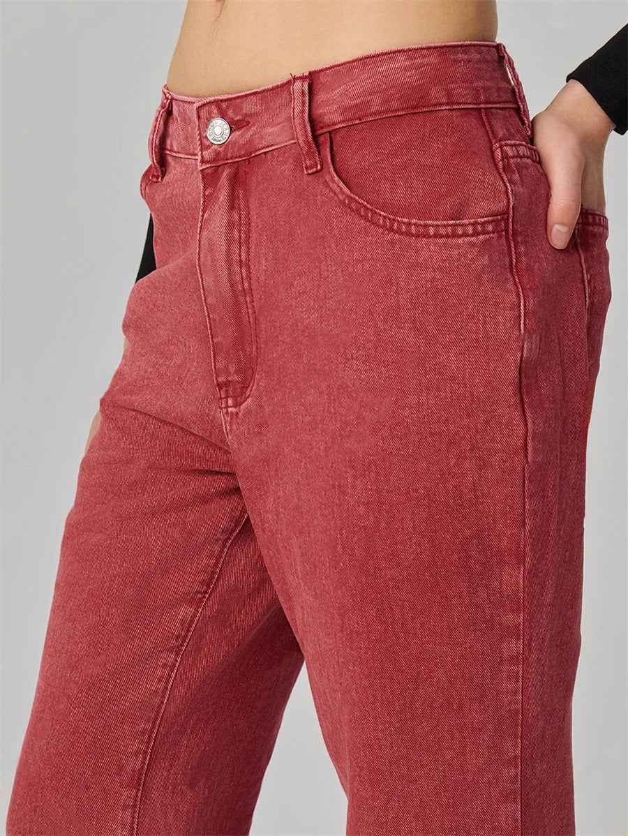 Red Streetwear Low Waist Jeans