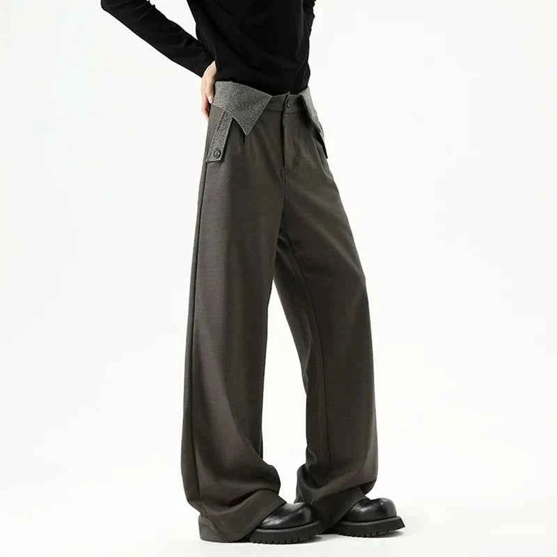 Cozy Contrast Color Pleated Straight Leg Suit Pants