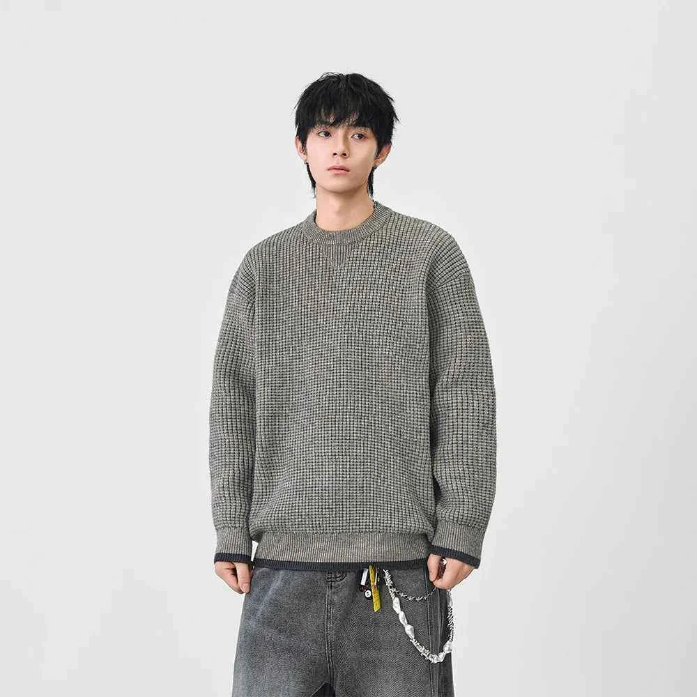 Y2K Cozy Crew Neck Waffle Knit Sweater