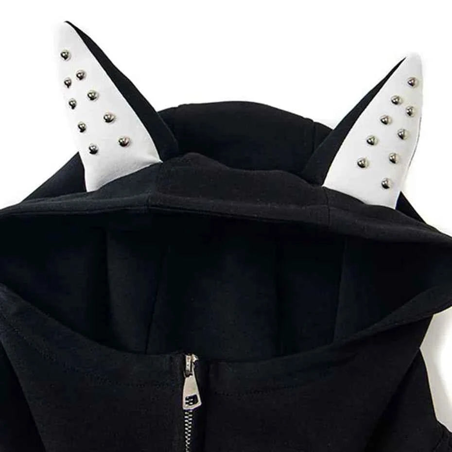 Y2K Rivet Patchwork Casual Loose Hooded Sweatshirt