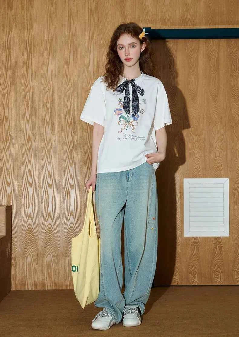 Floral Print Hip Hop Straight Leg Jeans
