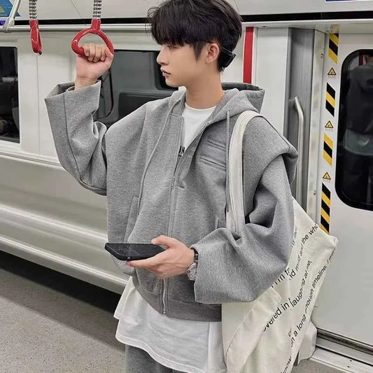 Flexible American Casual Zipper Hooded Sweatshirt