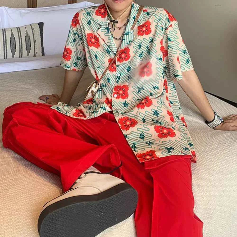 Colorful Hawaiian Flower Print Beach Shirt