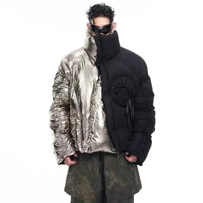 Luxury Glossy Patchwork Pleated Padded Jacket