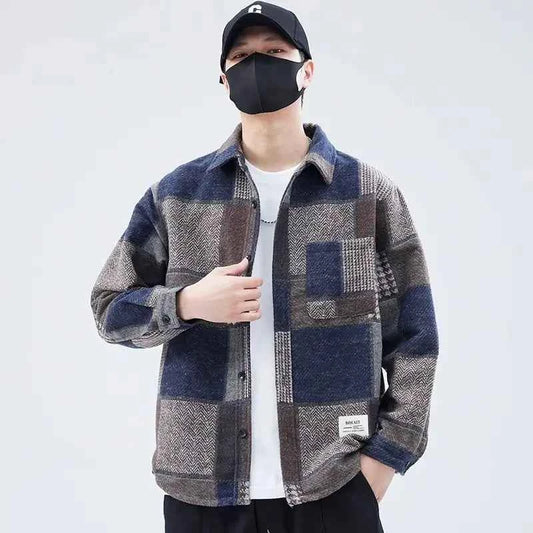 Classic Stylish Color Block Loose Lapel Jacket