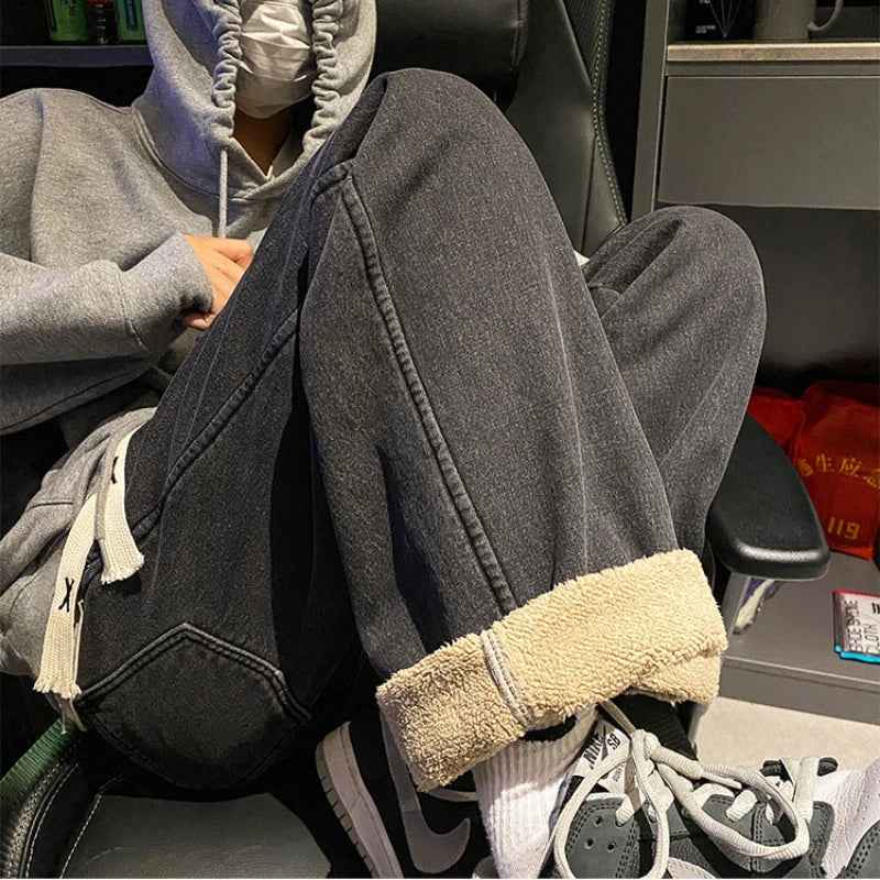 Thickened Korean Style Fleece Lined Jeans