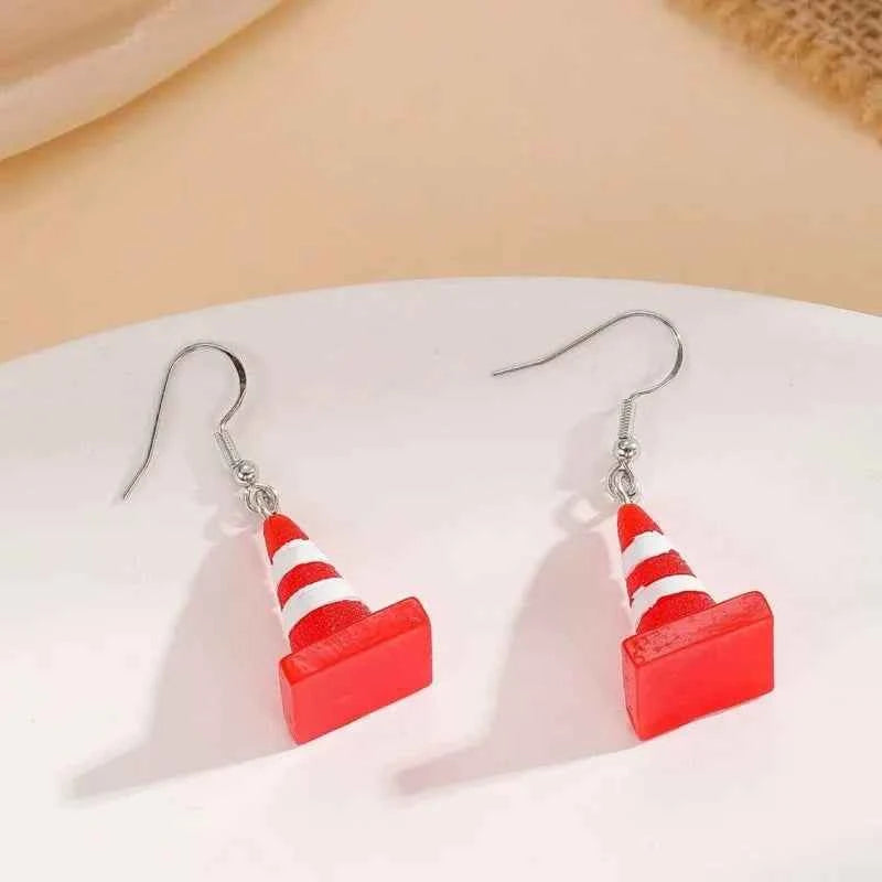 Vibrant Red Road Cone Drop Earring