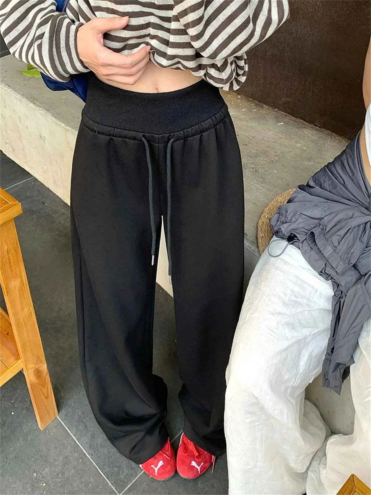 Y2K Solid Wide Leg Drawstring Sweatpants