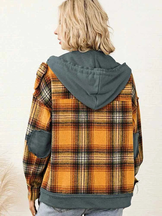 GypsyLady Orange Plaid Hooded Jacket - Women’s Oversized Flannel Streetwear Parka