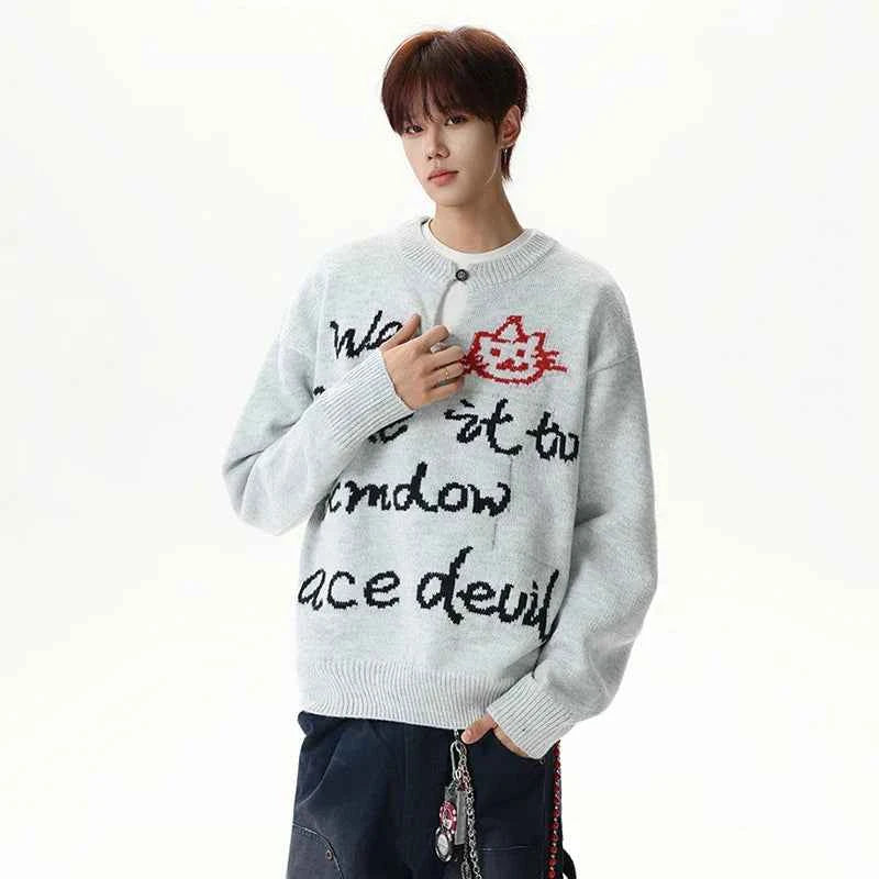Jacquard Contrast Color V-Neck Knitting Sweater