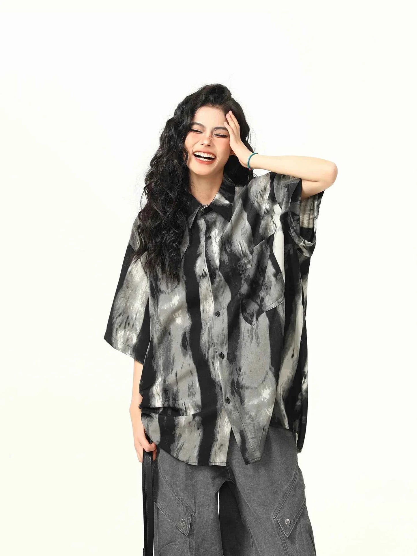 Stylish Lapel Tie Dye Gradient Shirt