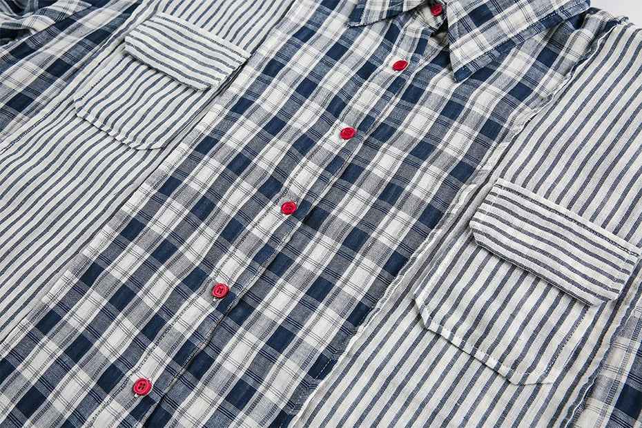 Effortless Retro Patchwork Plaid Long Sleeve Shirt
