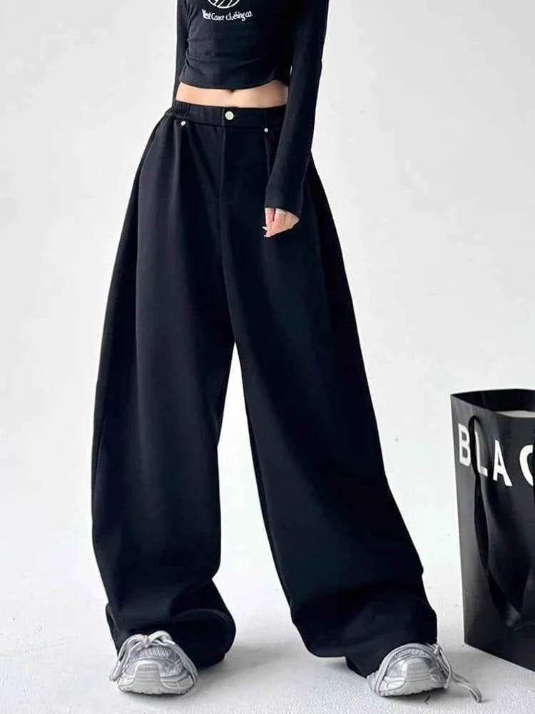Women Cool Vintage Loose Gray High Waist Sweatpants