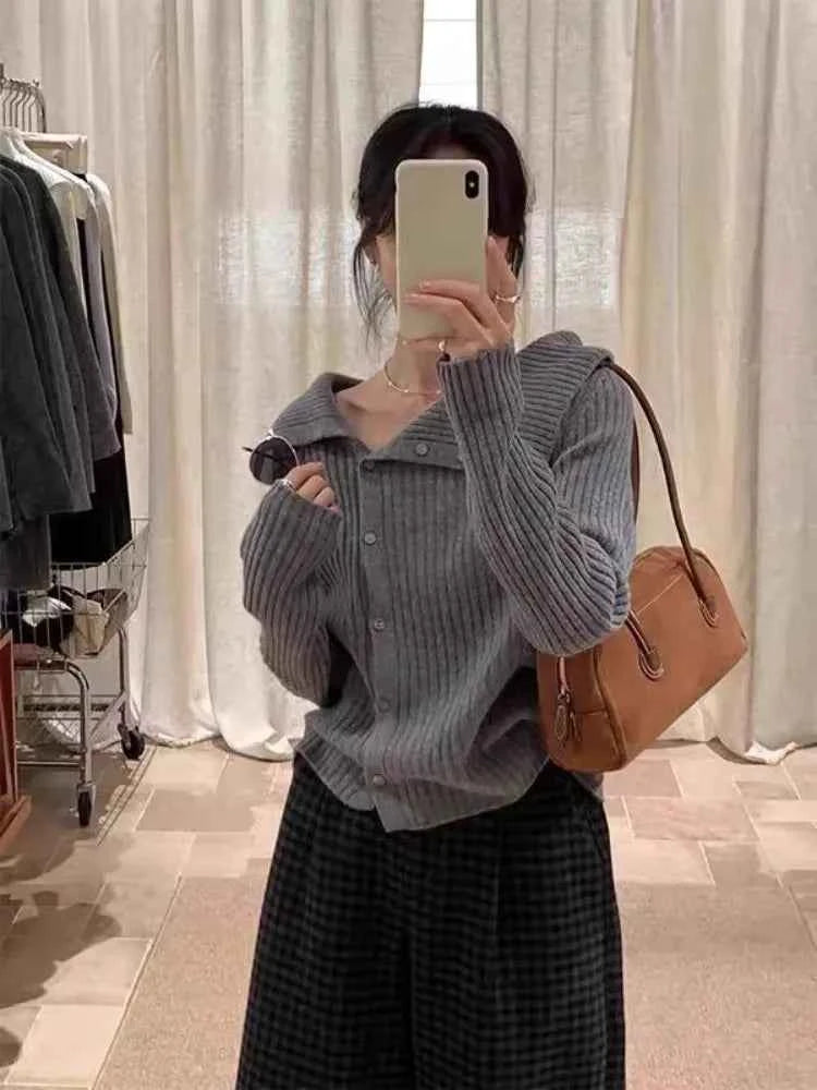 Irregular Large Collar Comfort Wool Cardigan