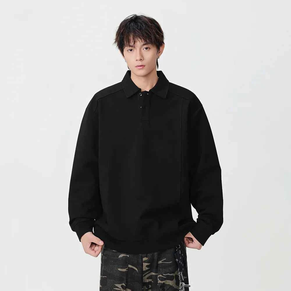 Classic Loose Fit Long Sleeve Polo Sweatshirt