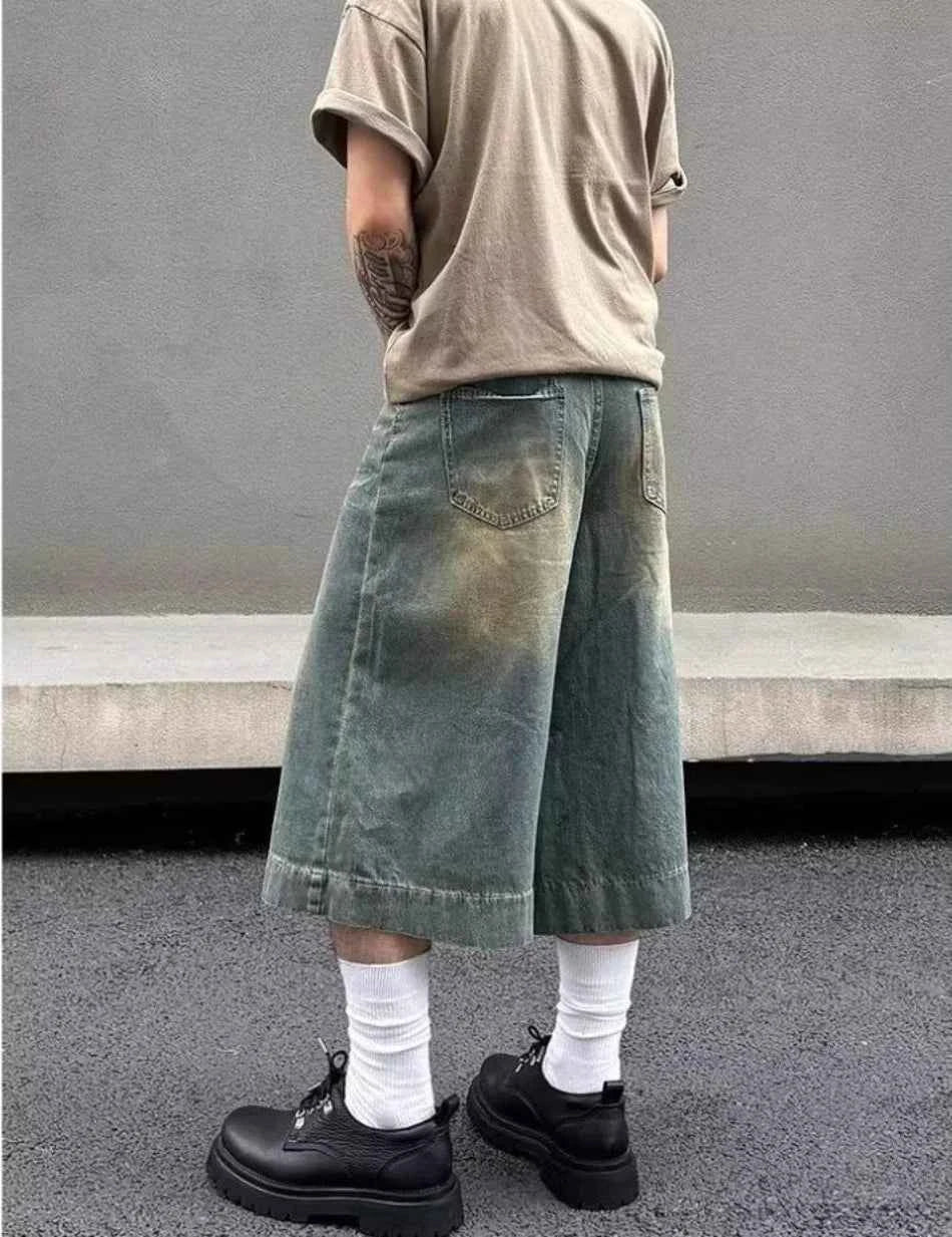 American Style Hip Hop Wide Leg Denim Jorts