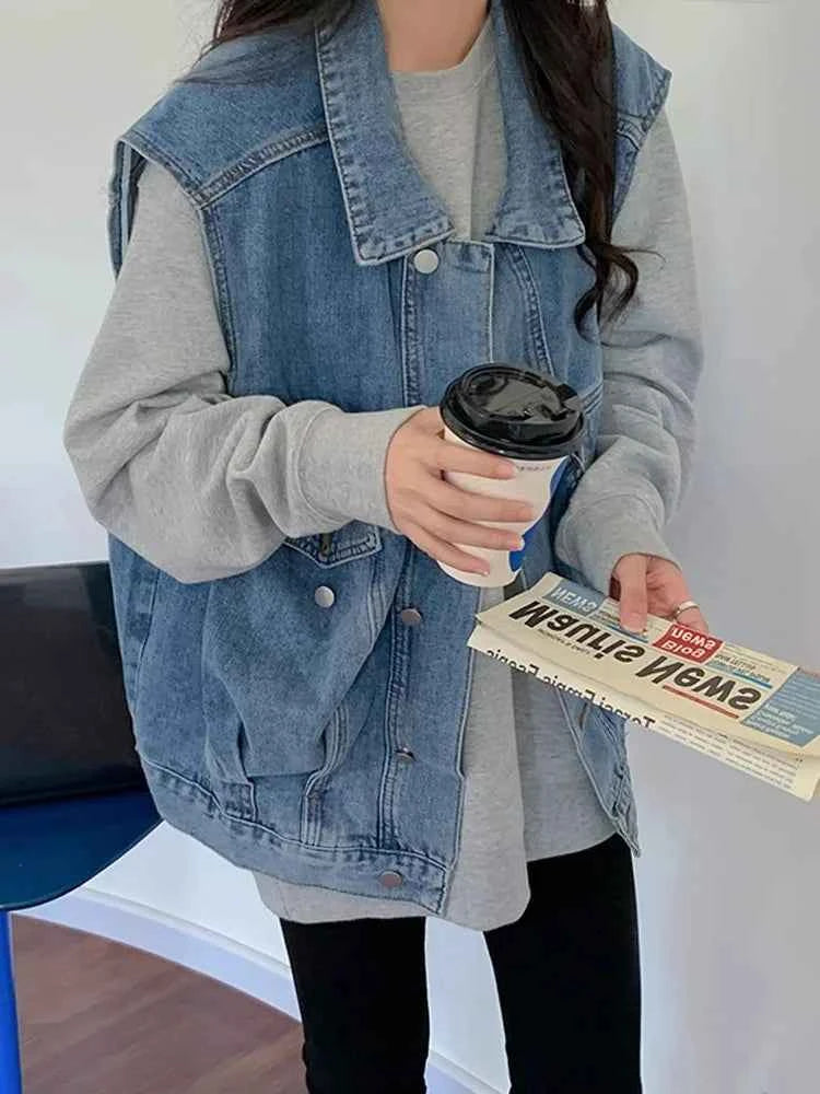 Blue Retro Loose Workwear Denim Jacket