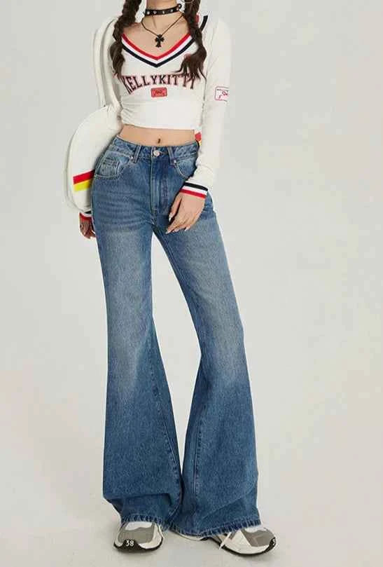 Retro High Waist Flared Light Jeans