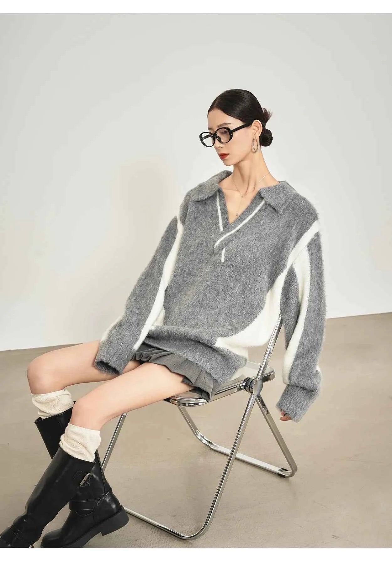 Luxurious Gray Comfort Mohair Knit Sweater