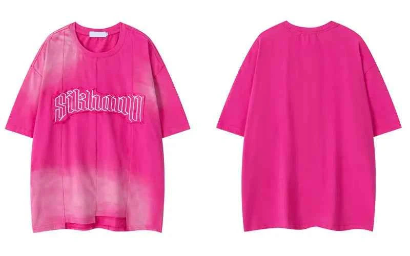 Fashionable Grunge Embroidered Patch Irregular T-Shirt