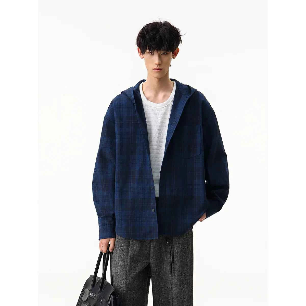 Streetwear Cozy Soft Oversize Plaid Hooded Shirt