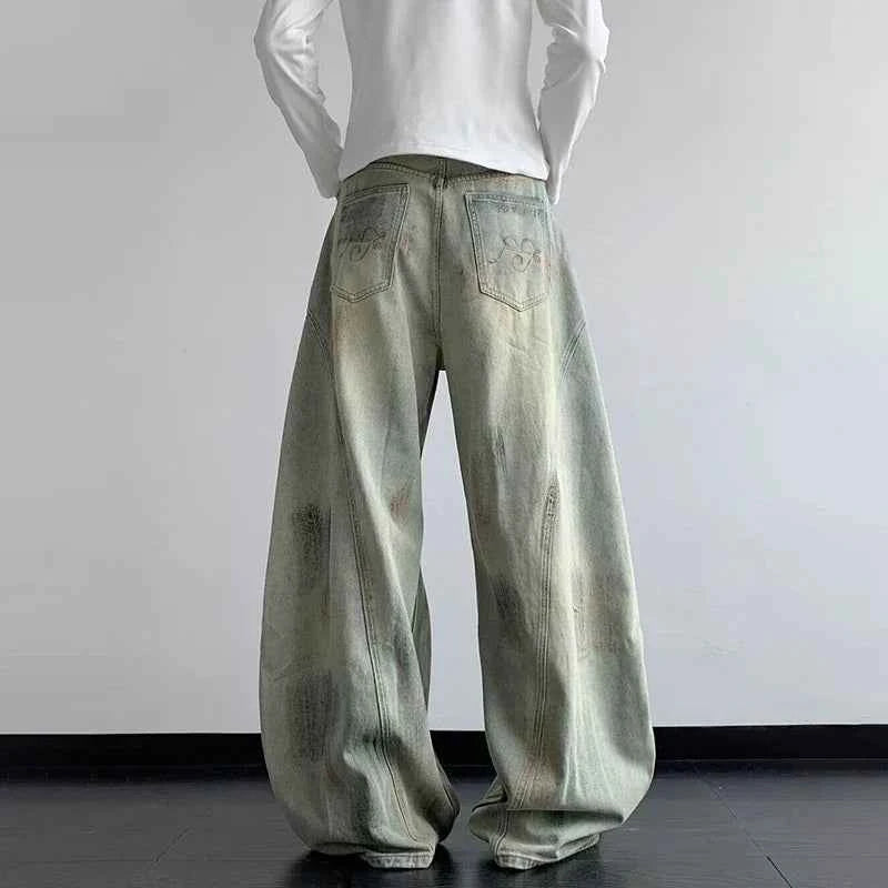 Plush Tie-Dyed Wide Leg Denim Jeans