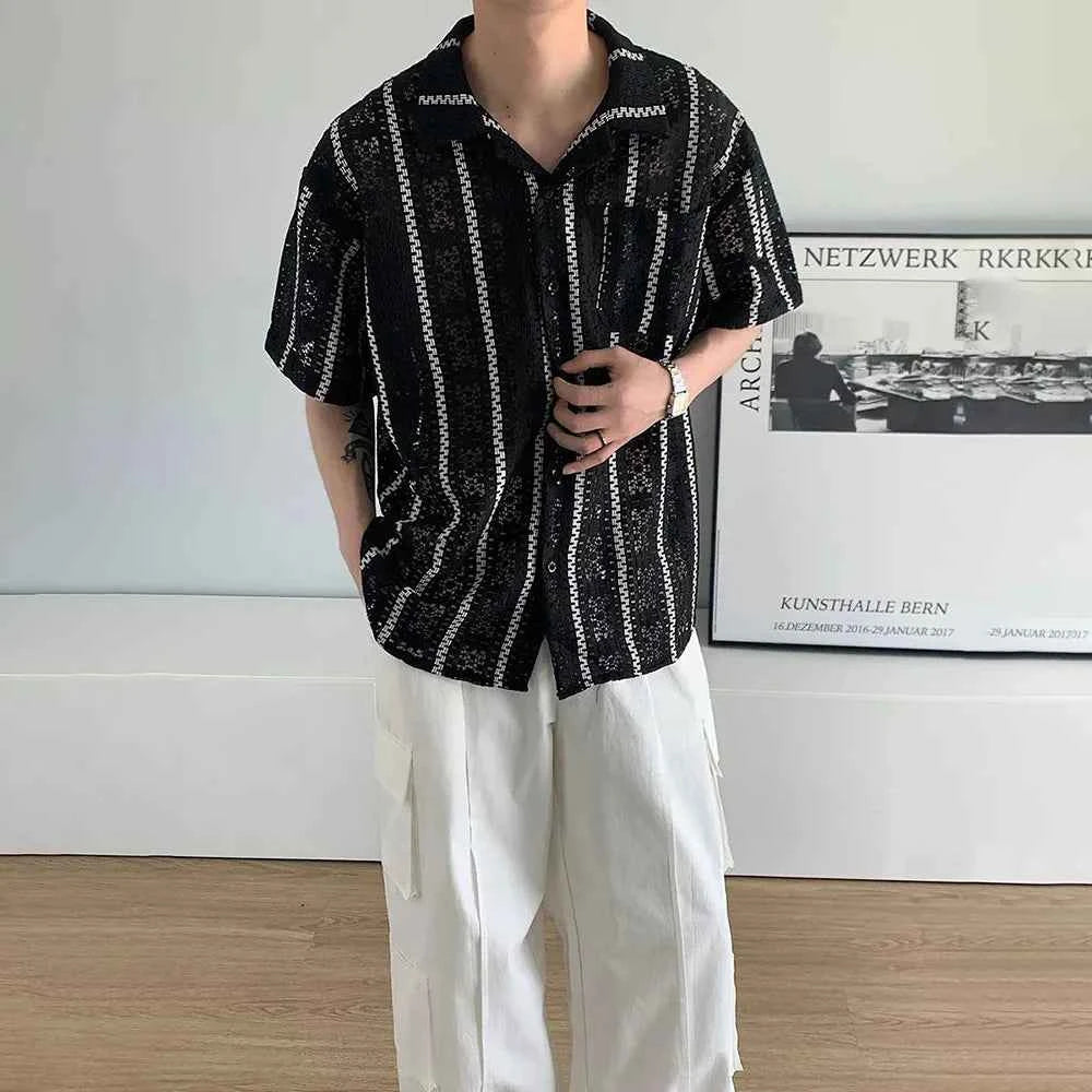 Essential Mesh Hollow Striped Shirt