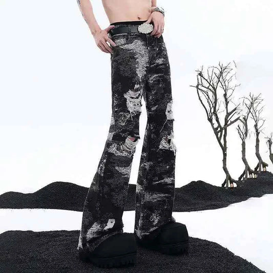 Wornout Broken Hole Design Bell Jeans