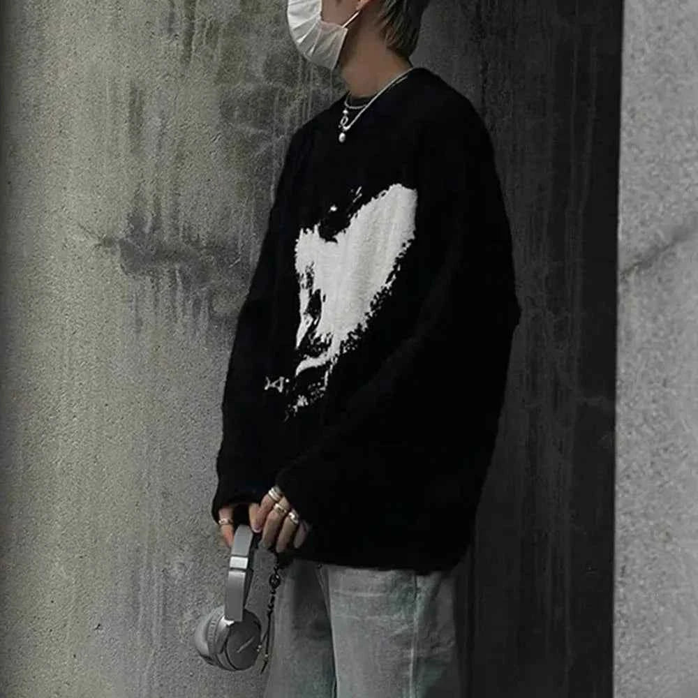 Gothic Streetwear Jacquard Long Sleeve Sweater