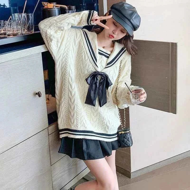 Women Cozy Cool Oversize Knitted V-Neck Sweater