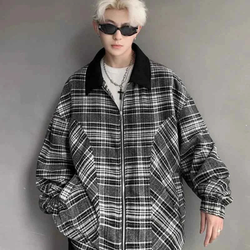 Versatile Patchwork Plaid Lapel Color Block Jacket