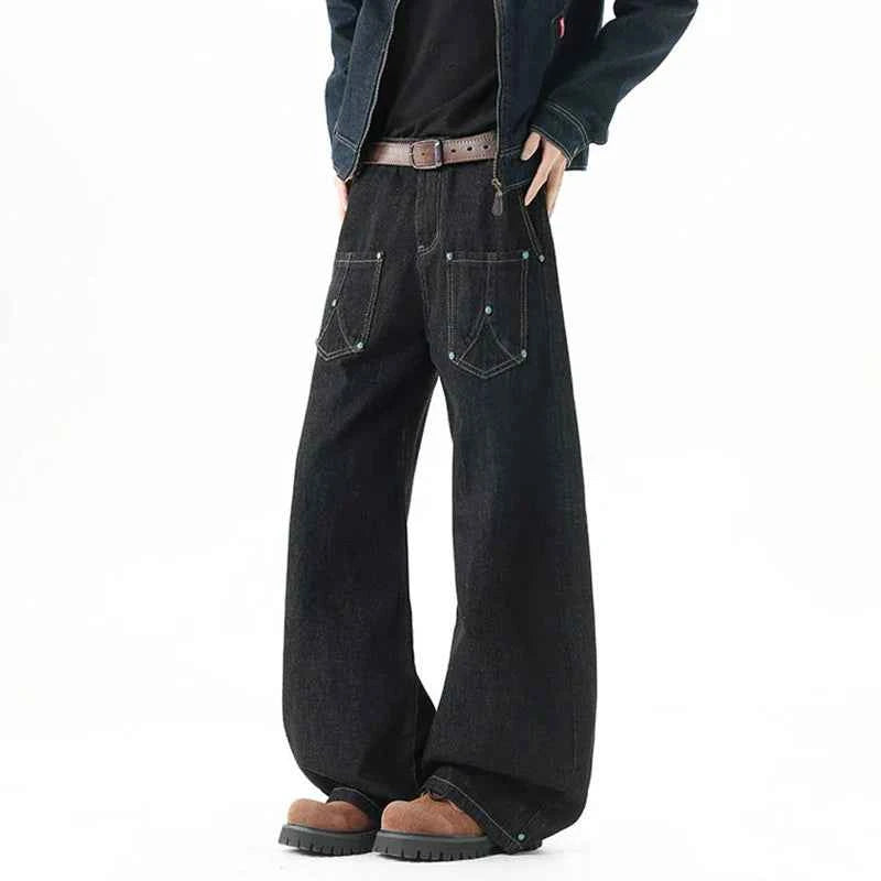 Versatile Solid Color Beading Wide Leg Jeans