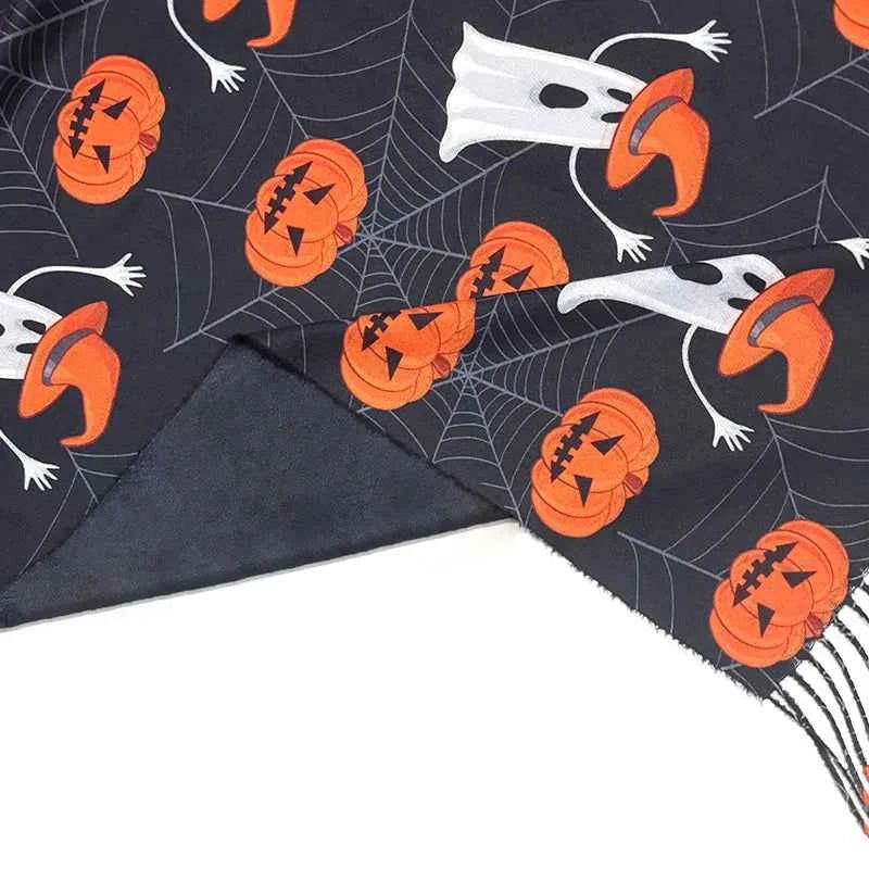 Monochrome Halloween Pumpkin Ghost Print Scarf