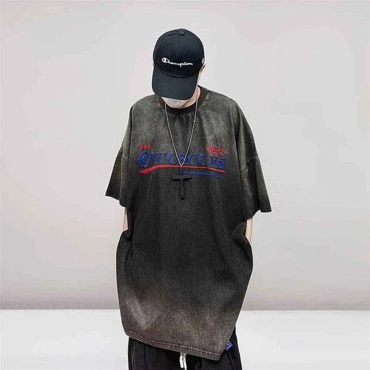 Vintage Embroidery Denim Hip Hop T-Shirt