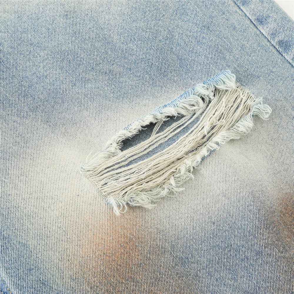 Streetwear Flattering Distressed Tie-Dye Denim Short