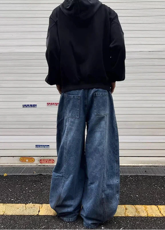 Men's Vintage Hip Hop High Waist Wide Leg Jeans - Luxuryurbanwear