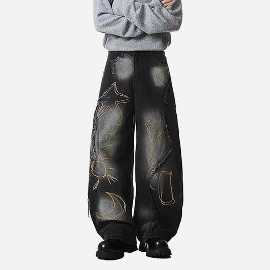 Durable Patchwork Raw Edge Denim Jeans