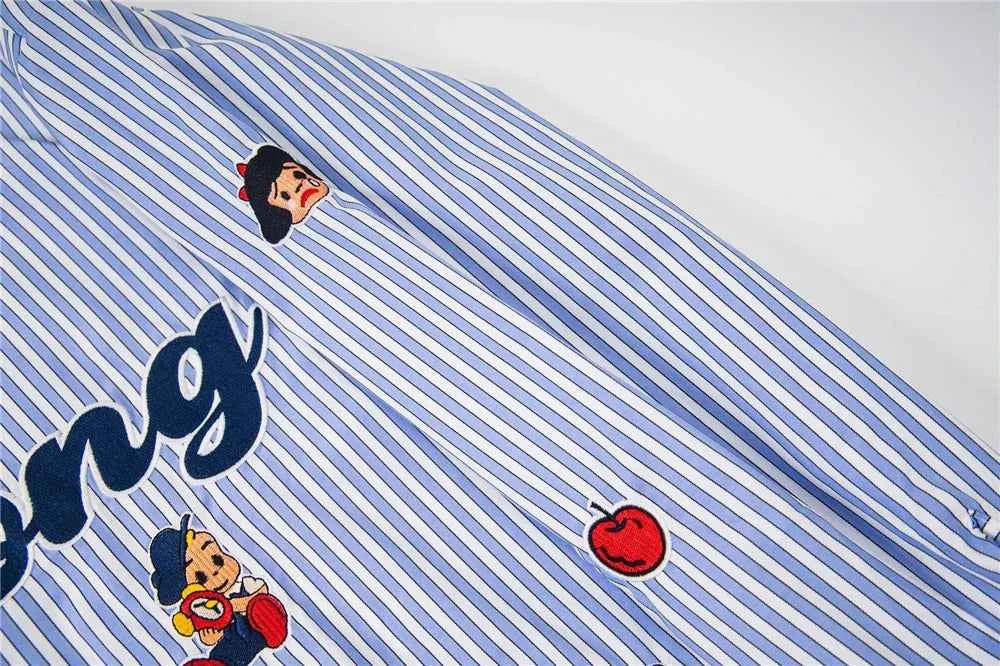Durable Striped Autumn Letter Embroidered Casual Shirt